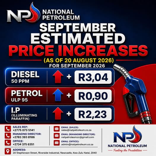 September 2026 Estimated Fuel Price Increases | National PetroleumSeptember 2026 Estimated Fuel Price Increases | National Petroleum
