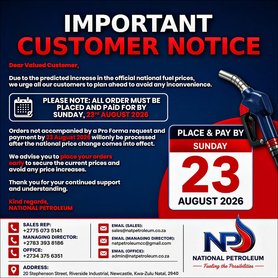 Fuel Order Deadline – 23 August 2026 | National Petroleum